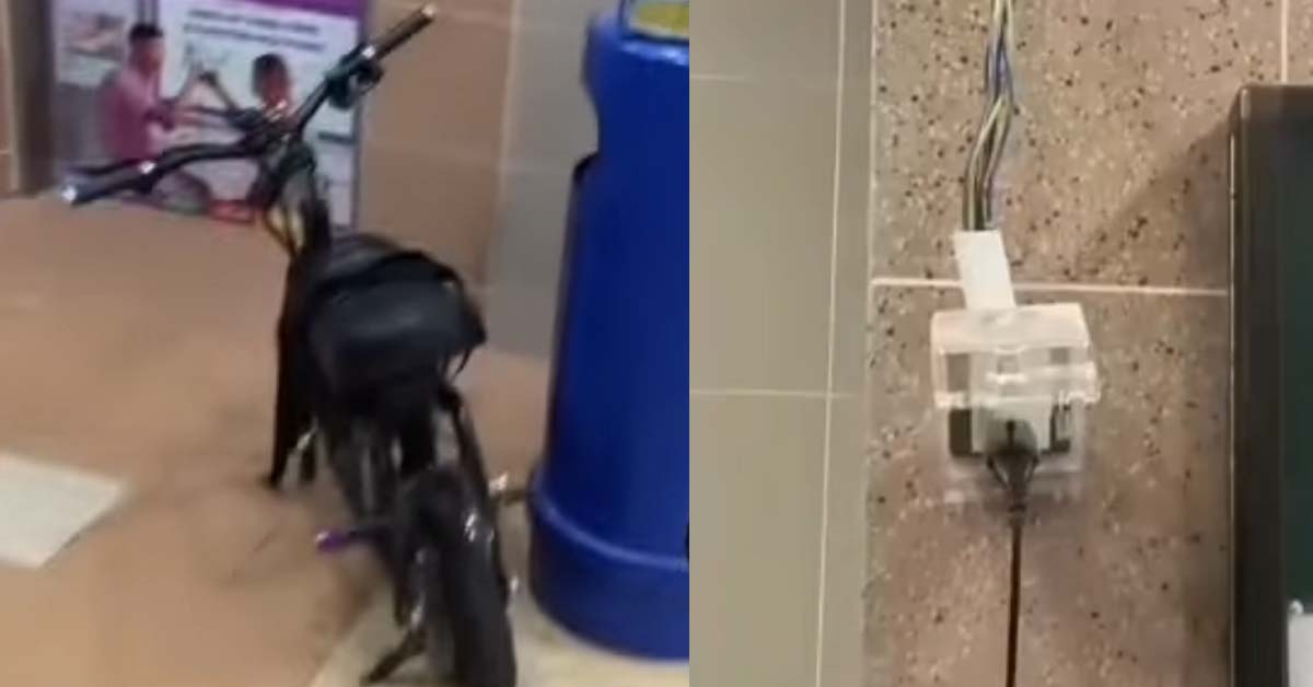 ILLEGAL E-SCOOTER STEALING ELECTRICITY FROM HDB VOID DECK