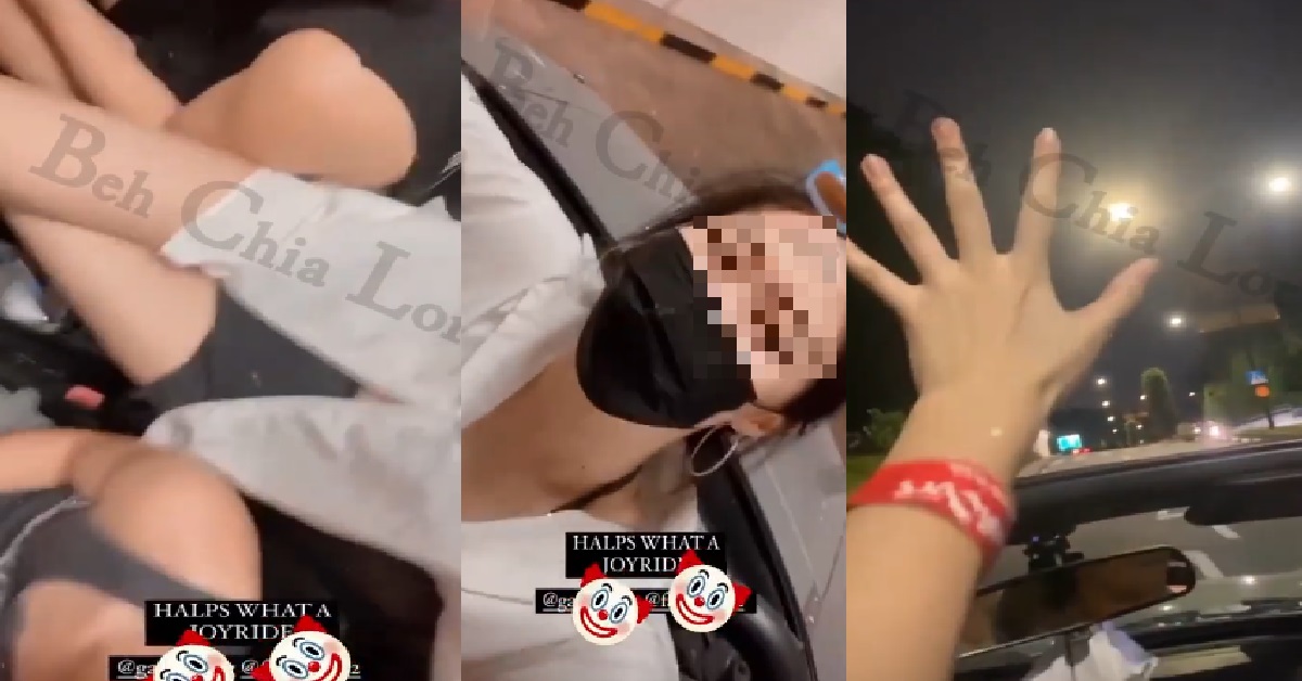 GIRL SABO HERSELF SITTING IN 2-SEATER CAR WITH 3 PEOPLE, WITHOUT SEATBELT