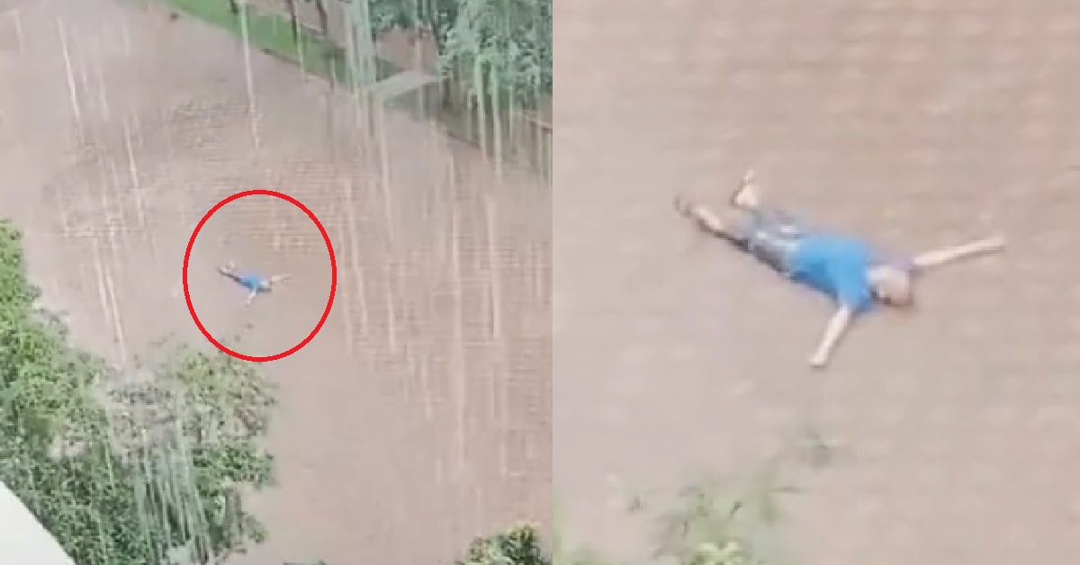 UNCLE LIES DOWN ON FLOOR IN THE RAIN BECAUSE HE WANTED TO “FEEL THE RAIN”