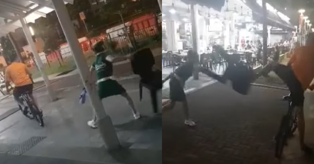 AH LIAN BEER AUNTIE THROW CHAIR AT CYCLIST, WANT TO FIGHT