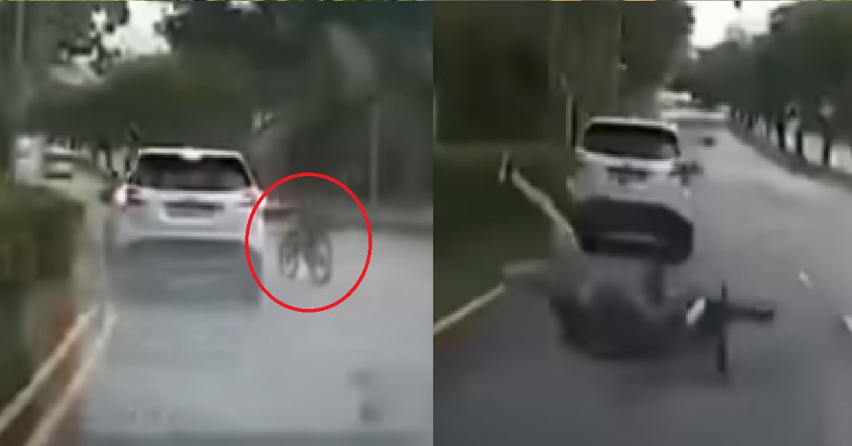 CYCLIST CHANGE LANE WITHOUT CHECKING, END UP “KISS THE ROAD”