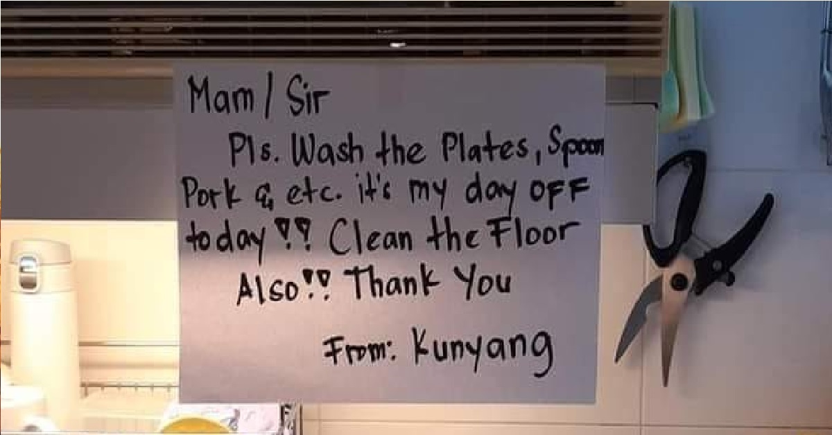 MAID TELLS EMPLOYERS TO WASH PLATES/CLEAN FLOOR ON HER OFF DAY