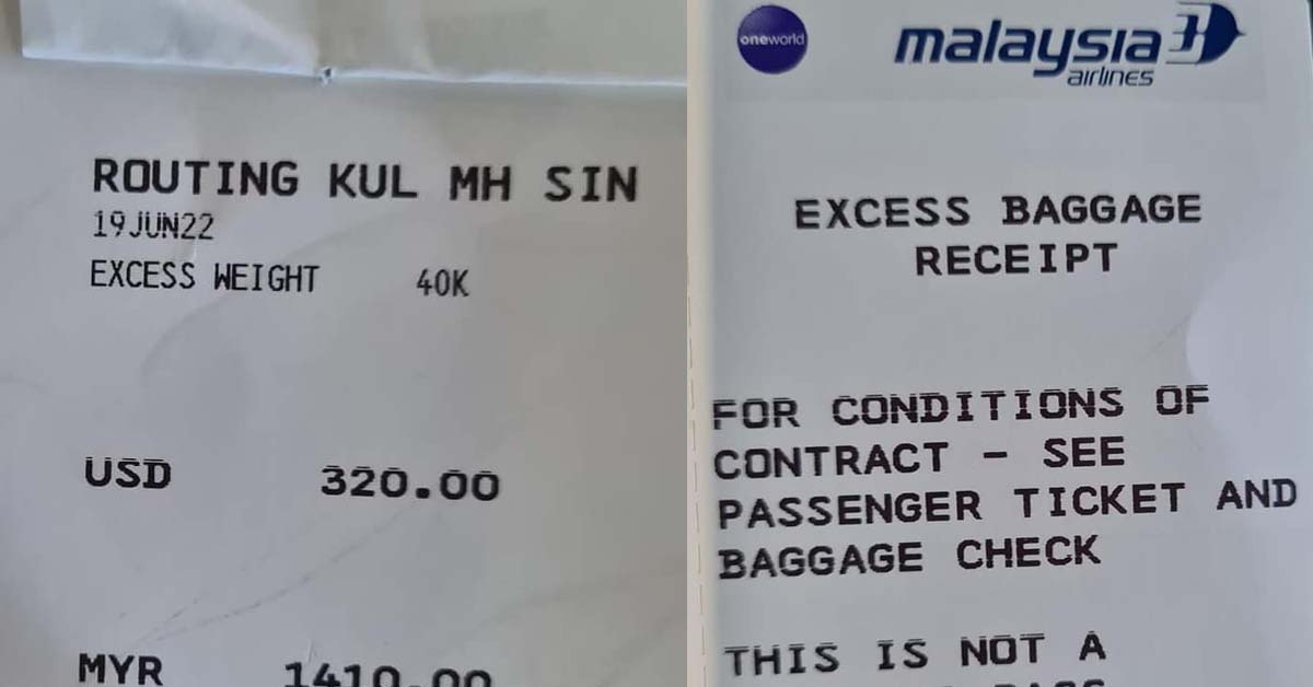 MAN TOLD TO PAY RM1410 FOR LUGGAGE FOR FLIGHT FROM KL TO SG