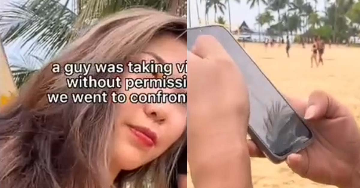 MAN FILMING BIKINI GIRLS AT SENTOSA BEACH CONFRONTED TO DELETE IT