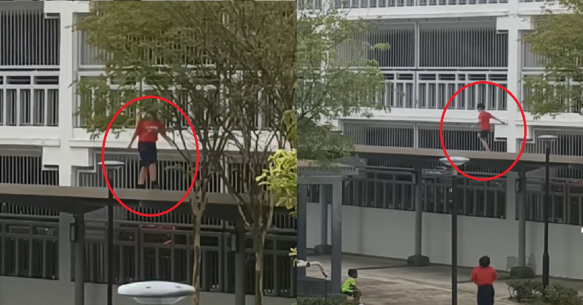 PRIMARY SCHOOL KIDS RUNNING DANGEROUSLY ON ROOF OF WALKWAY