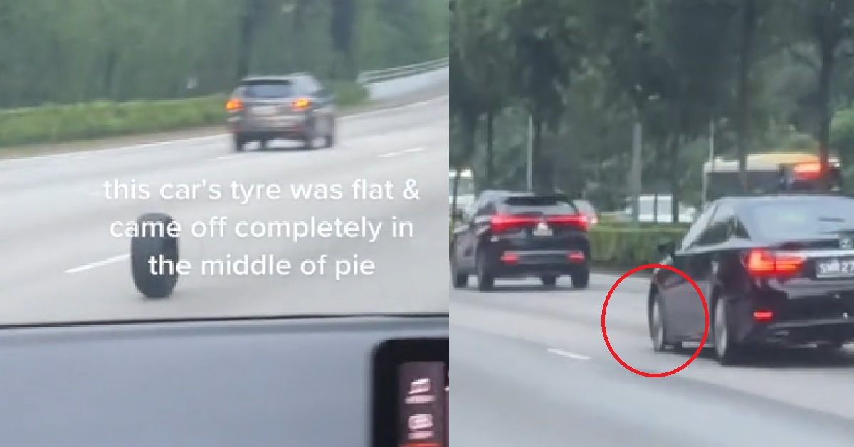 CAR LOSES TYRE ON EXPRESSWAY, CONTINUES DRIVING ON TYRE RIMS