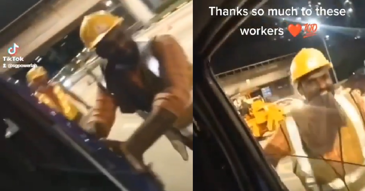 KIND MIGRANT WORKERS HELPED DRIVER PUSH HIS CAR AFTER IT BROKE DOWN