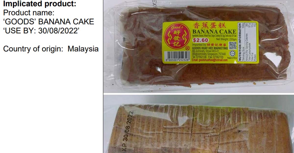 SFA RECALLS BANANA CAKE WHICH EXCEEDS THE AMOUNT OF SORBIC ACID