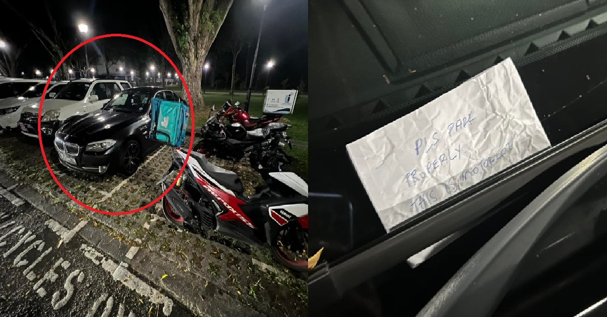 SELF-ENTITLED BMW DRIVER TAKES UP 3 MOTORBIKE LOTS BECAUSE BMW IS KING