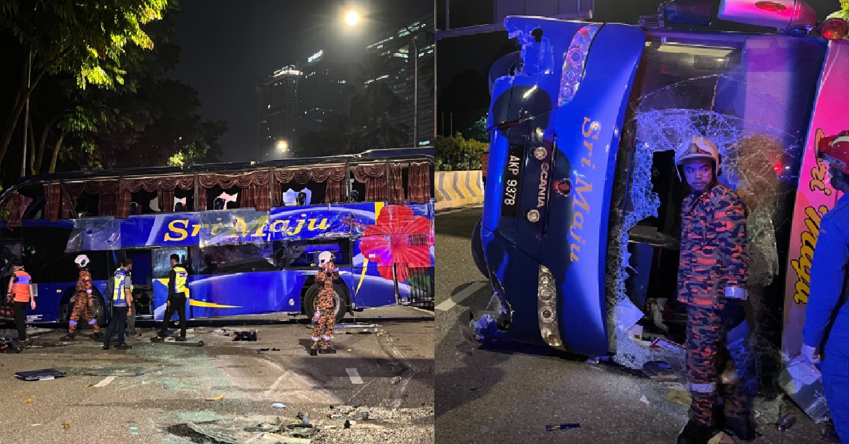 DOUBLE DECKER BUS HEADED TO S’PORE CRASHES IN KL, 19 PEOPLE SENT TO HOSPITAL