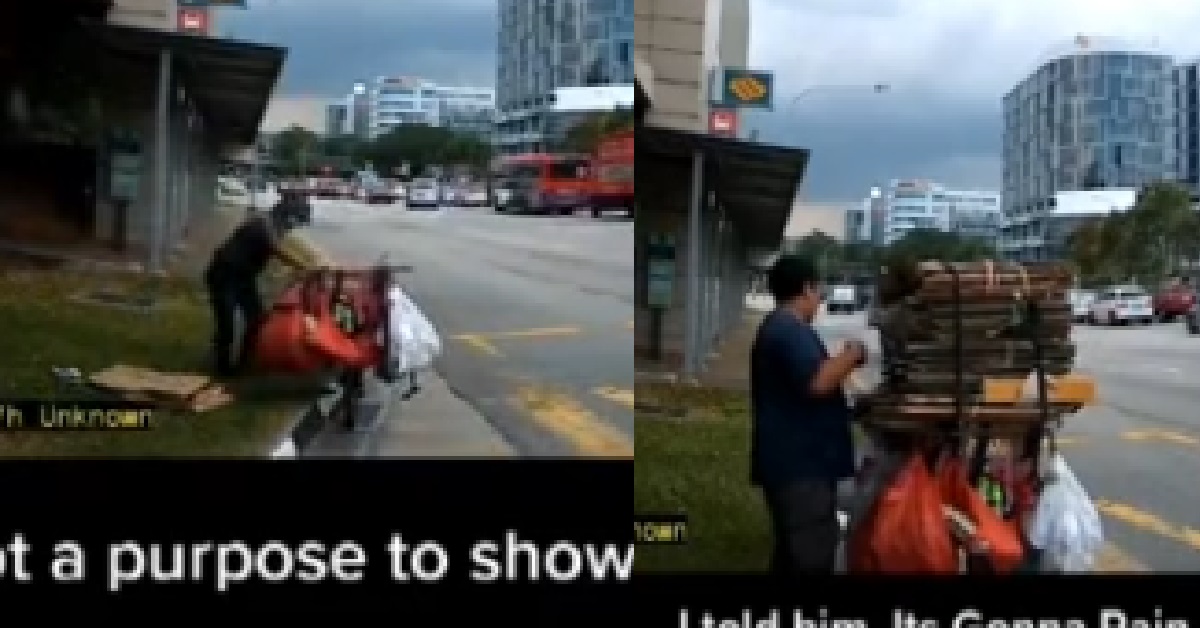 KIND MAN HELPS ELDERLY MAN UNLOAD CARDBOARD BECAUSE IT’S GONNA RAIN SOON