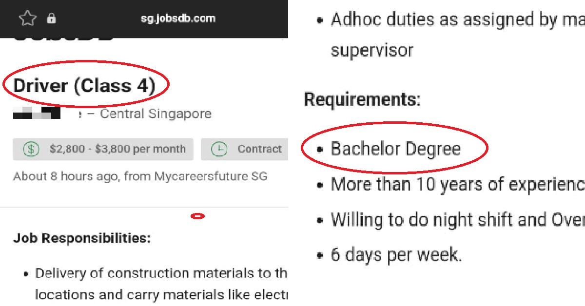 S’PORE COMPANY HIRING LORRY DRIVER, NEED BACHELOR DEGREE & 10 YRS EXP
