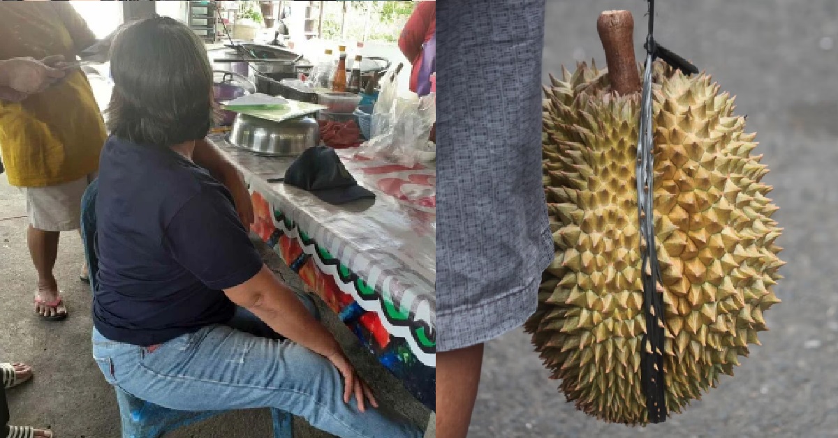 THAI WOMAN OWE MONEY NEVER PAY, KENA HANTAM IN THE FACE WITH A DURIAN