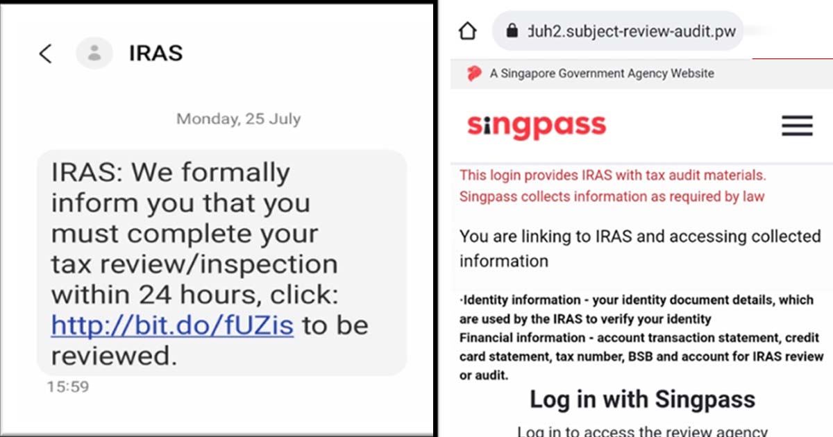 PHISHING SCAMS – FAKE IRAS WEBSITE AND SMS, $37,400 LOST TO SCAMS