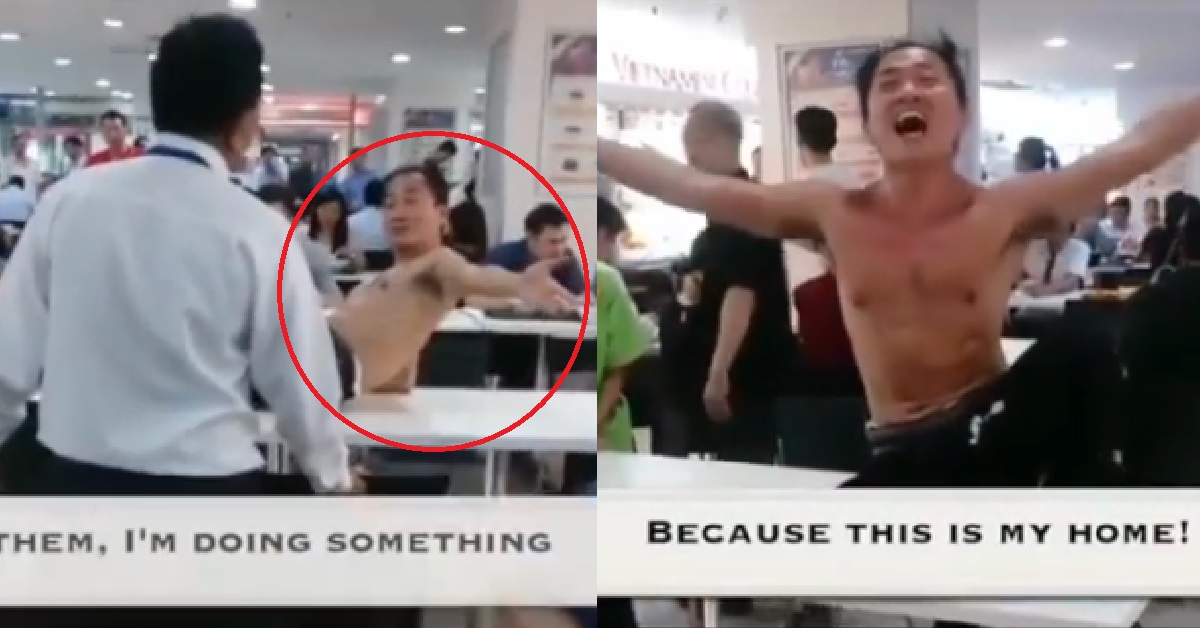 PRC MAN CLIMBS ONTO FOOD COURT TABLE, SHOUTS: “WHY MUST I PAY MONEY FOR FOOD”