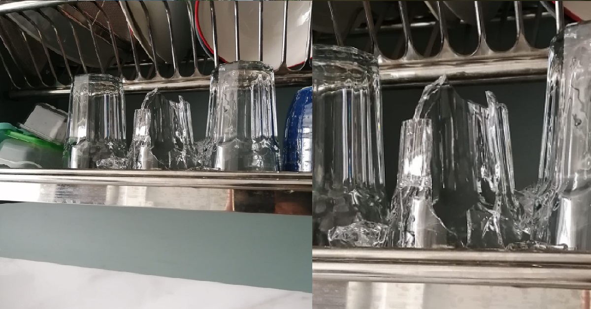 WOMAN’S GLASS CUP FROM IKEA, SUDDENLY SHATTERED BY ITSELF IN KITCHEN