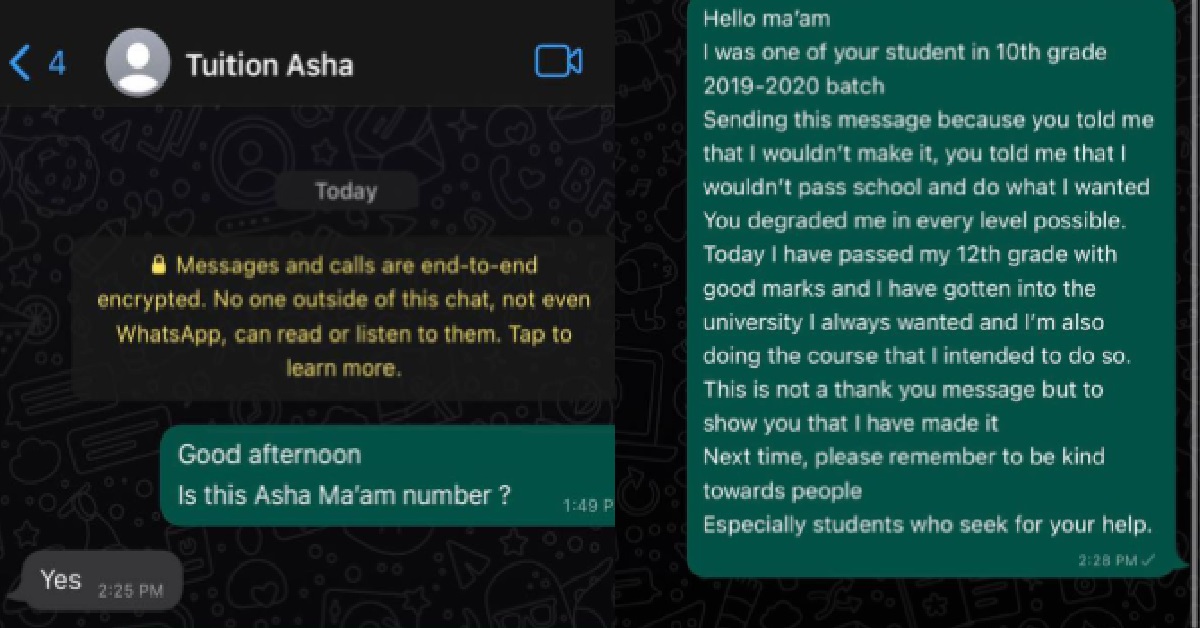 GUY GOT INTO UNI, SENT “REVENGE” MSG TO TEACHER WHO LOOKED DOWN ON HIM