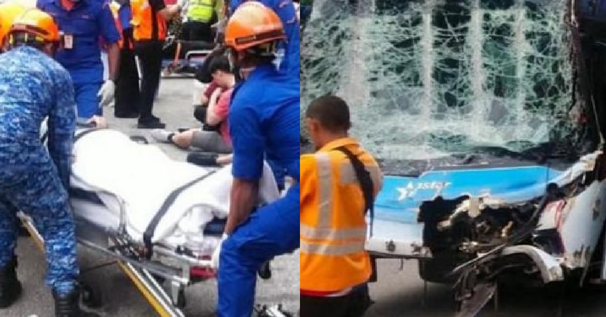 2 S’POREANS HOSPITALISED AFTER BEING TRAPPED IN CRASHED BUS @ GENTING