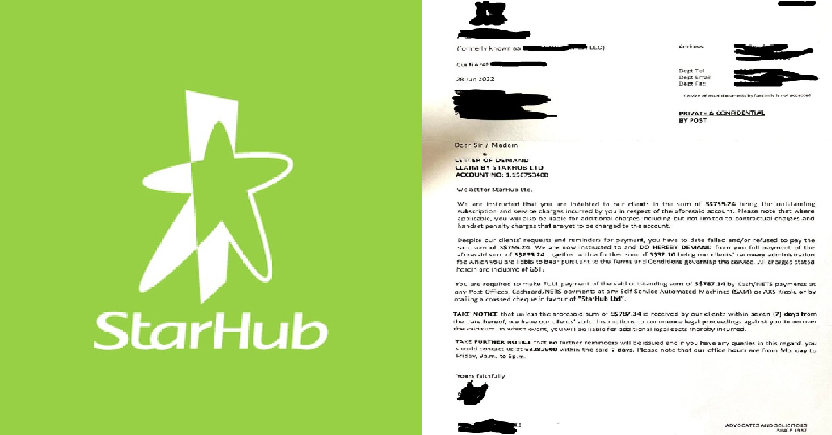 WOMAN CANCELLED STARHUB INTERNET AFTER ONLY HAVING 2 DAYS OF INTERNET, CHARGED $700+