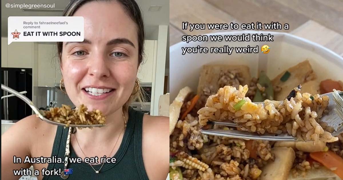 ANG MOH JUST DISCOVERED THAT USING SPOON IS EASIER TO EAT RICE THAN FORK