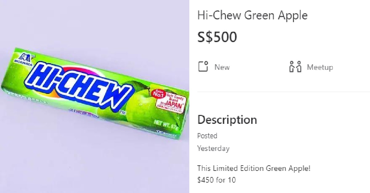 HI-CHEW DISCONTINUES GREEN APPLE FLAVOUR, NOW BEING SOLD FOR $500 ON CAROUSELL