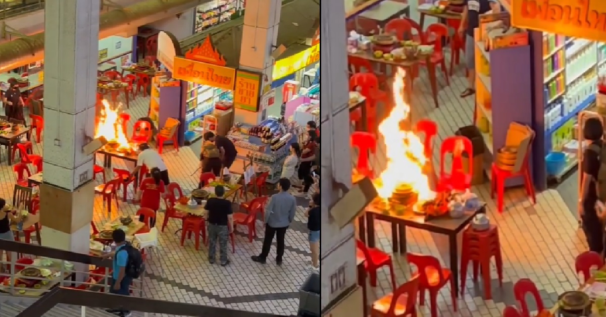 DINER EAT MOOKATA UNTIL WHOLE GRILL ON FIRE, OTHER DINERS FLEE TO THE SIDE