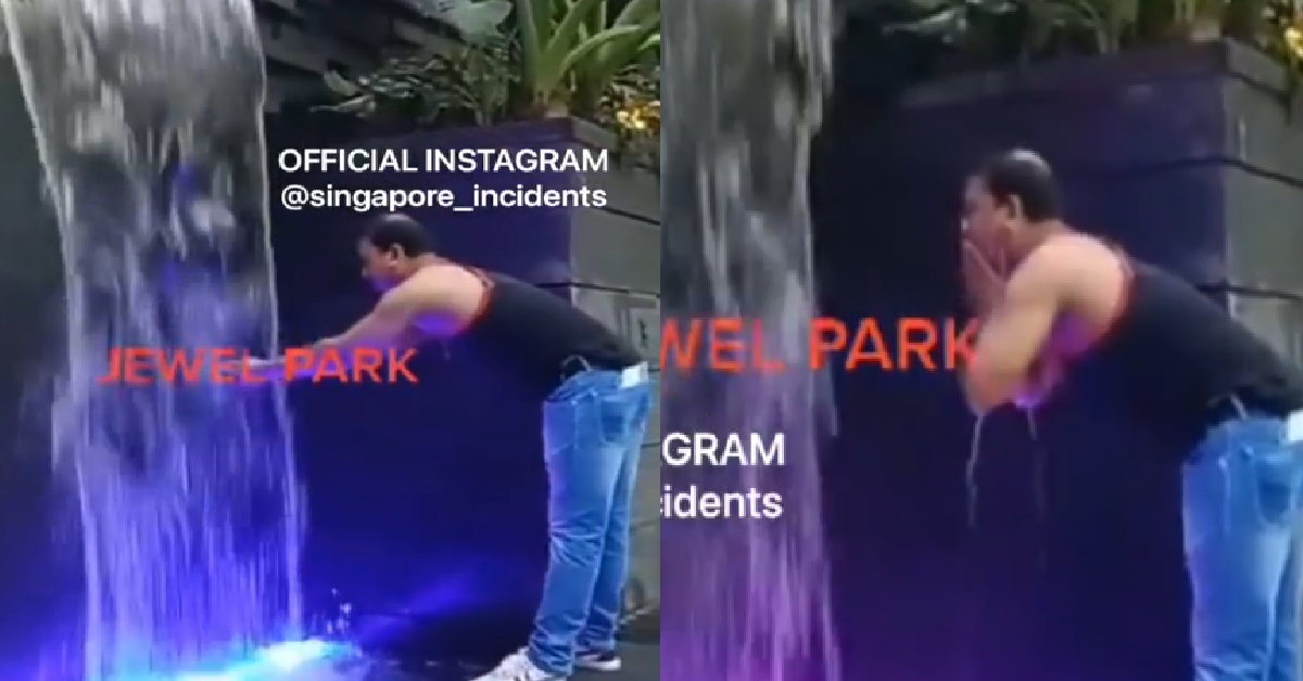 MAN USE JEWEL CHANGI’S WATER FOUNTAIN AS HIS OWN TOILET, USE IT TO WASH FACE
