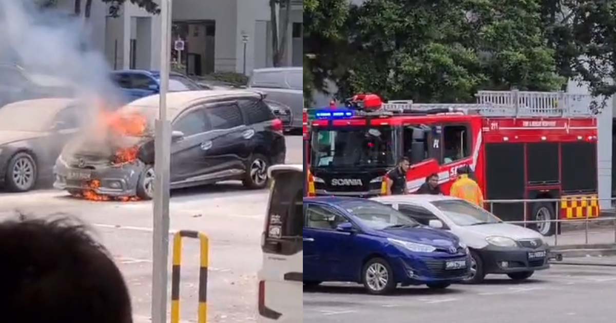 CAR JUST BOUGHT FOR 10 DAYS BURST INTO FLAMES @ OLD AIRPORT ROAD FOOD CENTRE