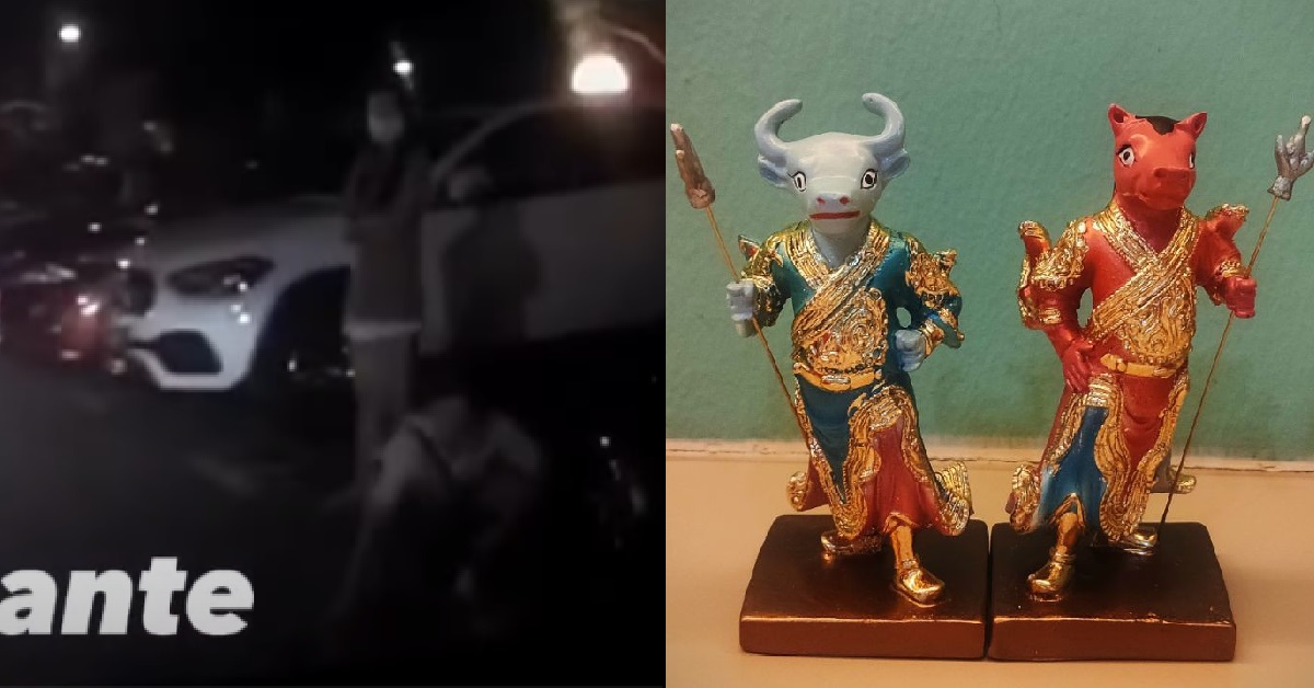 GROUP STANDS IN PARKING LOT TO RESERVE IT, GUARDING IT LIKE “OX-HEAD & HORSE-FACE”