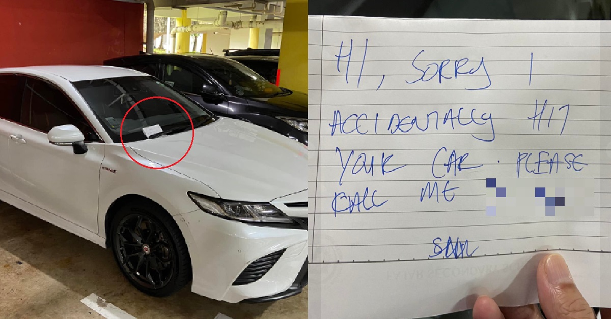 DRIVER HITS GUY’S CAR AT CARPARK, THEN LEAVES BEHIND NOTE WITH FAKE NUMBER