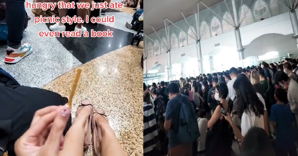 WOMAN QUEUES FOR 5 HOURS AT JB CUSTOMS, HAS PICNIC ON THE FLOOR TO KILL TIME