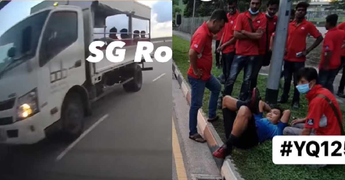 SPEEDING LORRY DRIVER CRASHED INTO CYCLIST & DESTROYS BIKE @ TUAS VIADUCT