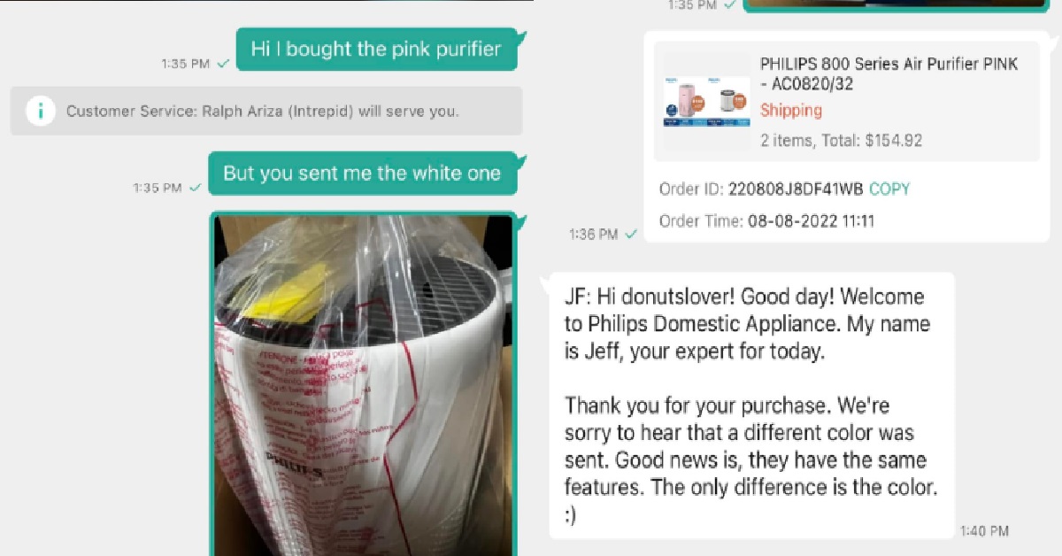 WOMAN BOUGHT A PINK AIR PURIFIER, BUT PHILLIPS SENT HER A WHITE ONE INSTEAD