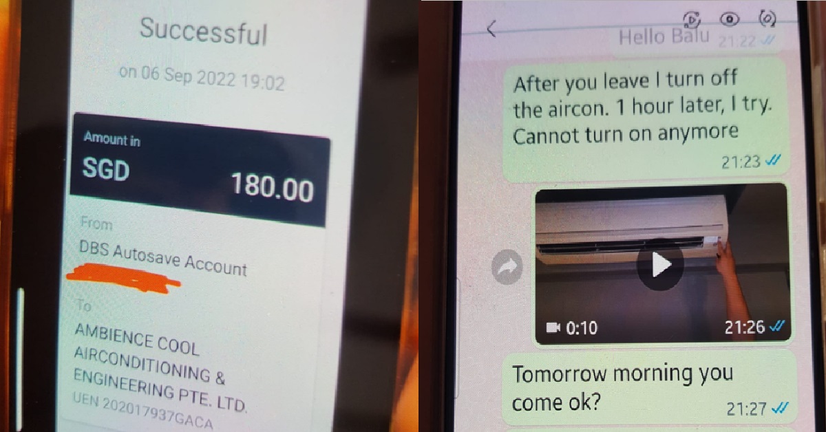WOMAN PAID CONTRACTOR $180 TO REPAIR AIRCON, 1 HR LATER CANNOT TURN ON ANYMORE