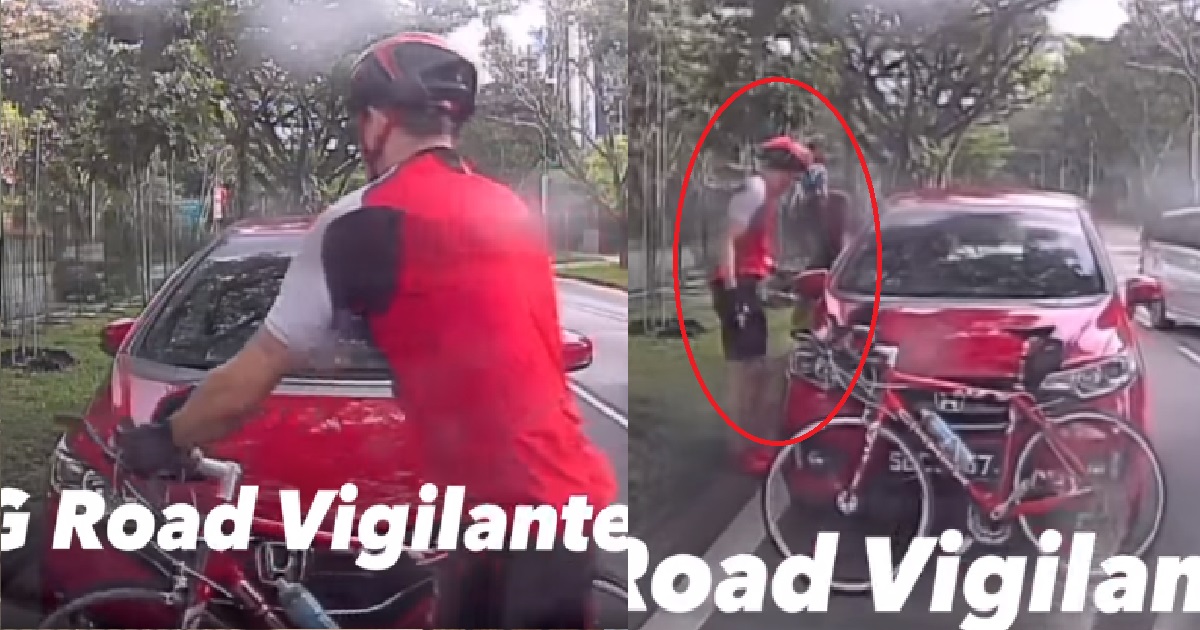 ANG MOH CYCLIST KENA HONKED FOR ERRANT CYCLING, BLOCKS CAR & CONFRONTS DRIVER