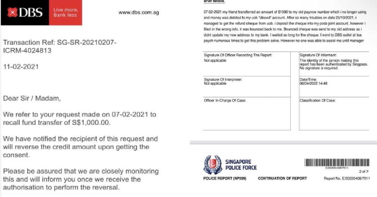 WOMAN ACCIDENTALLY PAYNOW $1K TO FRIEND’S BANK ACCOUNT THAT WAS CLOSED