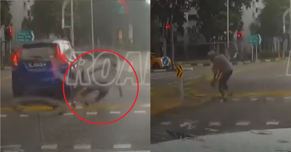 JAYWALKING ELDERLY MAN HIT BY CAR IN SENGKANG, SLOWLY LIMPS OFF IN THE RAIN