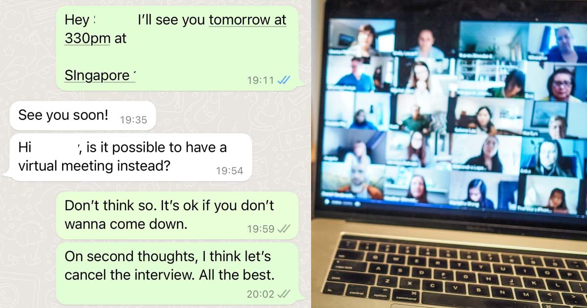 EMPLOYER CANCELS INTERVIEW AFTER JOB SEEKER ASKED FOR VIRTUAL MEETING