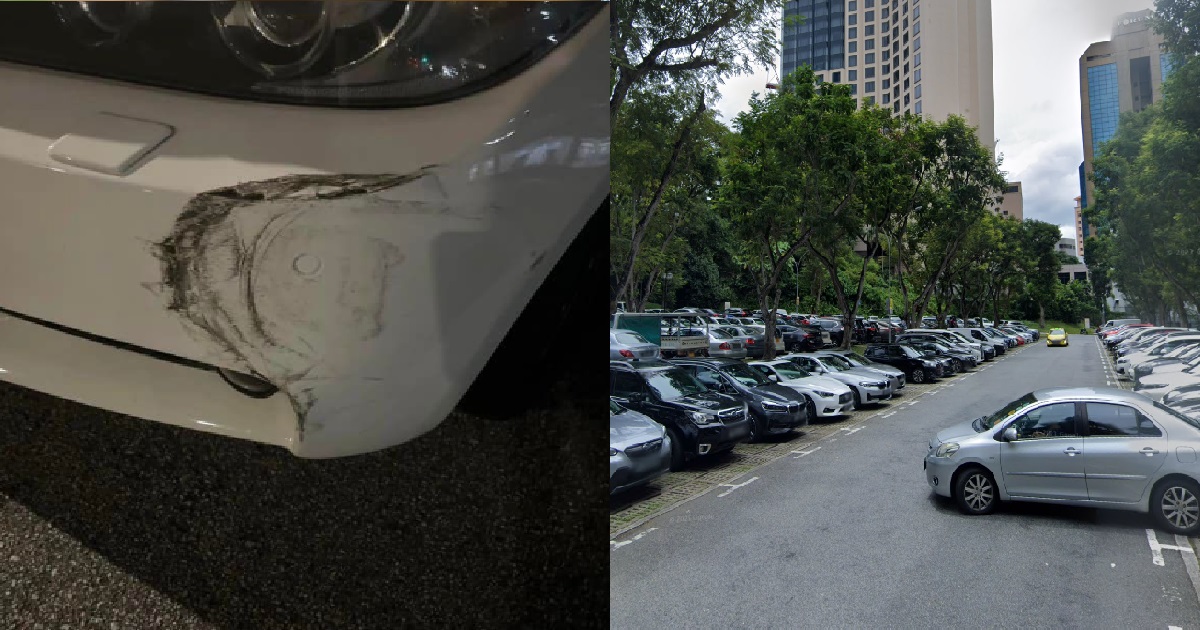 GUY JUST DID HIS CAR BUMPER, THEN KENA BANG BY HIT-AND-RUN DRIVER @ FAR EAST