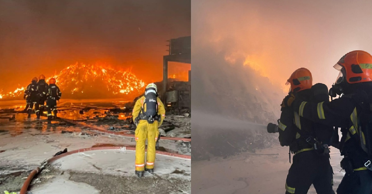 HUGE FIRE @ WOODLANDS INDUSTRIAL PARK, FIREFIGHTER INJURED WHILE FIREFIGHTING