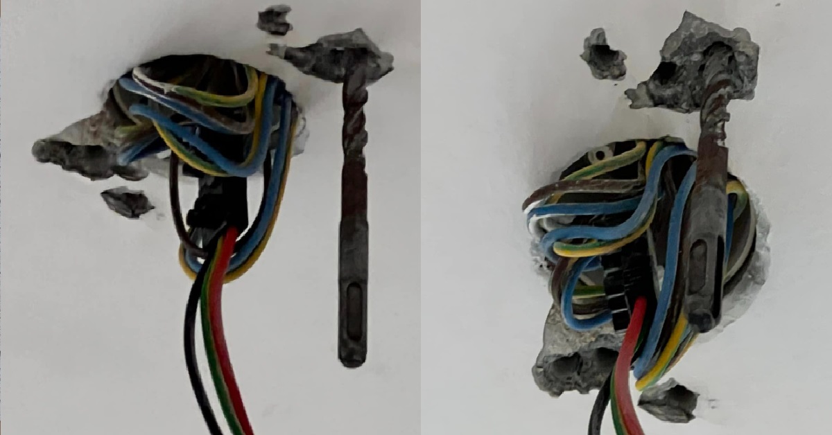 CONTRACTOR’S DRILL BIT GOT STUCK AFTER MAKING HOLES IN WOMAN’S BTO FLAT, THEN LEAVES