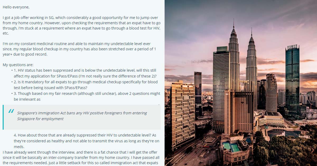 MALAYSIAN EXPAT WITH HIV WANTS TO WORK IN SINGAPORE