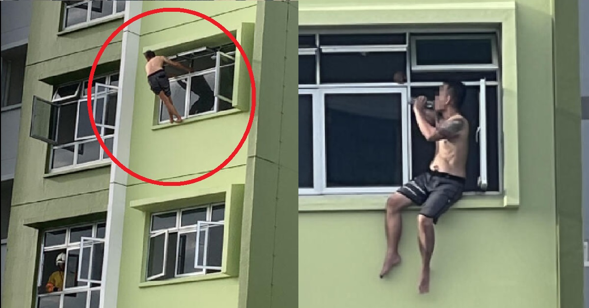 YISHUN MAN LEPAK ON 11TH-FLOOR HDB WINDOW TO DRINK BEER, SCDF ACTIVATED