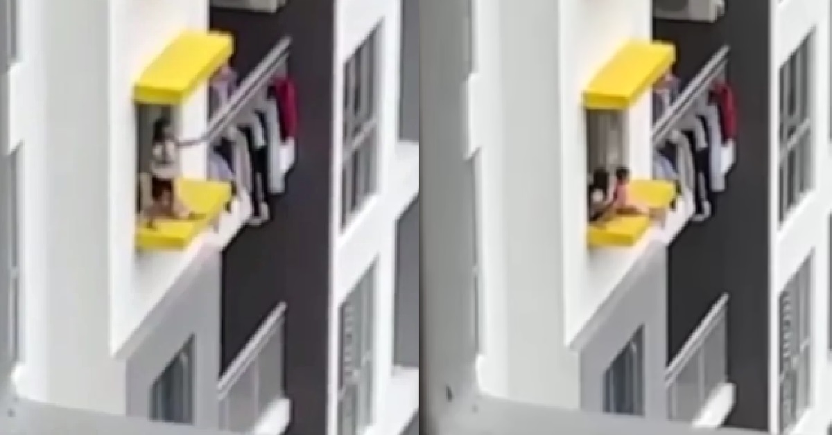 CHILDREN SEEN PLAYING DANGEROUSLY ON 17TH FLOOR WINDOW LEDGE OF KL CONDO
