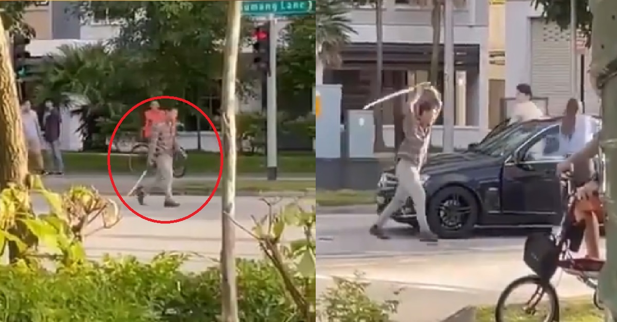 MAN SWINGS SAMURAI SWORD @ PUNGGOL, THEN TRIES TO SLASH PASSERS-BY INSIDE CAR