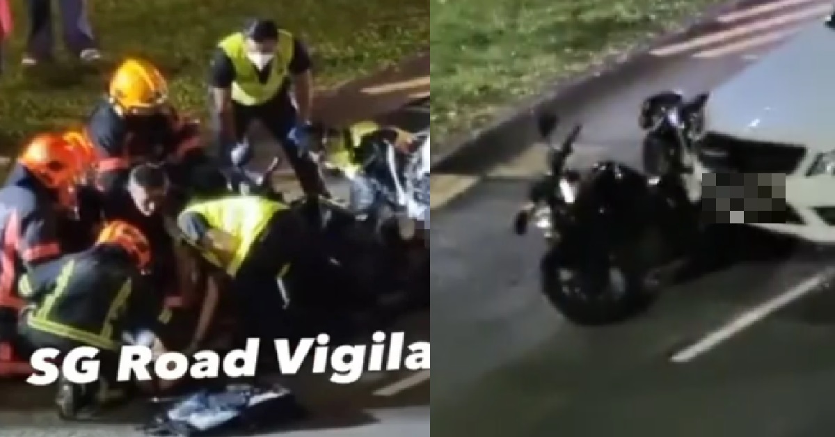 MOTORCYCLIST HIT BY MERCEDES & DRAGGED ON THE ROAD @ BUKIT PANJANG