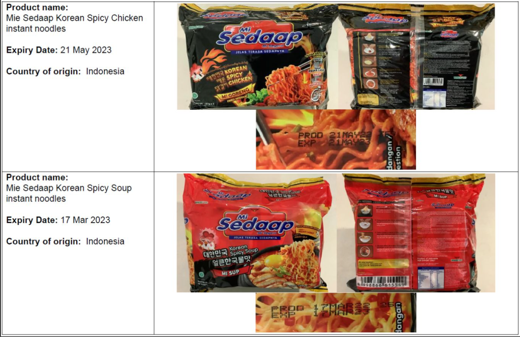 SFA ISSUES RECALL FOR MIE SEDAAP INSTANT NOODLES DUE TO THE PRESENCE OF