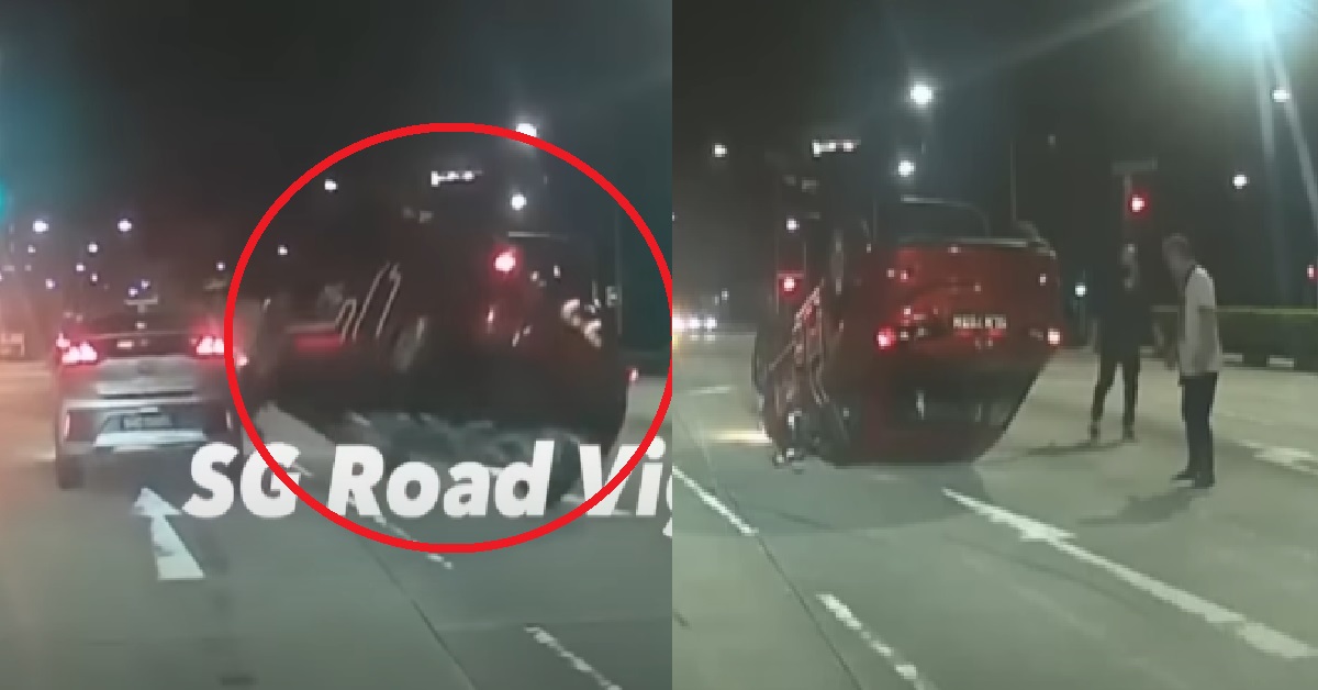MAZDA CRASHED INTO TAXI @ NICOLL HIGHWAY & TURNED “TURTLE”, 2 SENT TO HOSPITAL