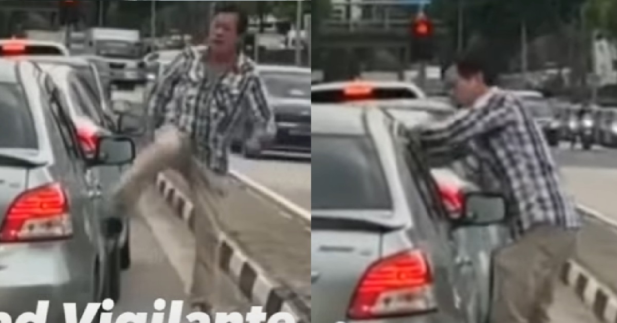 NEW ROAD RAGE UNCLE – KICKS CAR IN MIDDLE OF ROAD & PUNCHES THE WINDOW