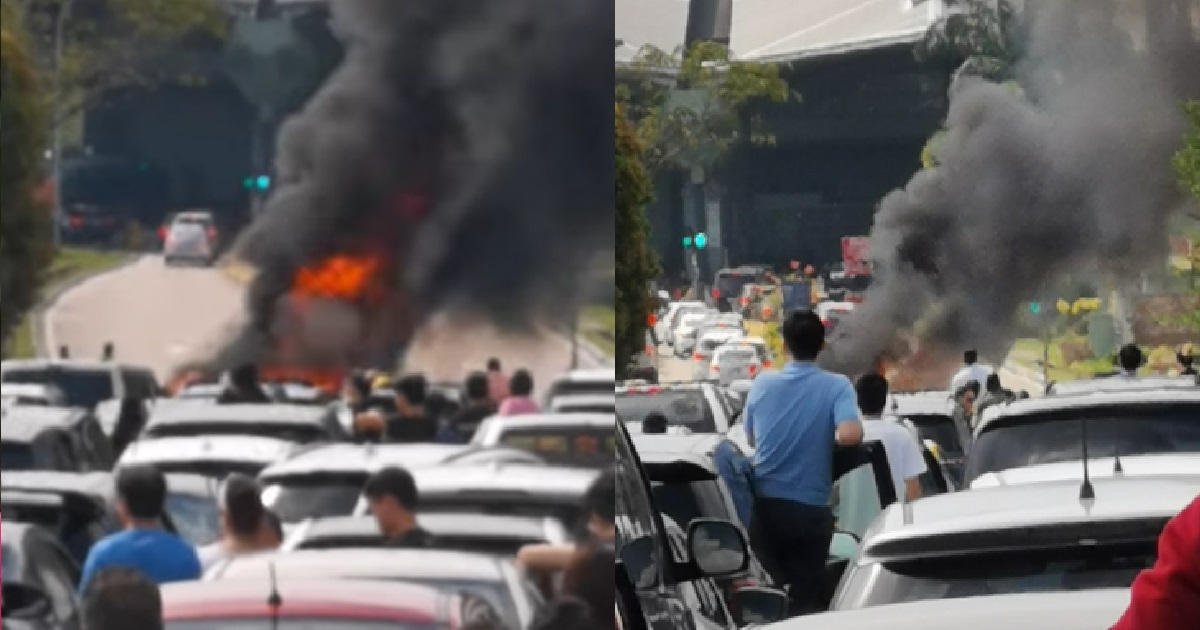CAR CAUGHT FIRE AT JOHOR CHECKPOINT, CAUSED SEVERE JAM ALONG TUAS 2ND LINK